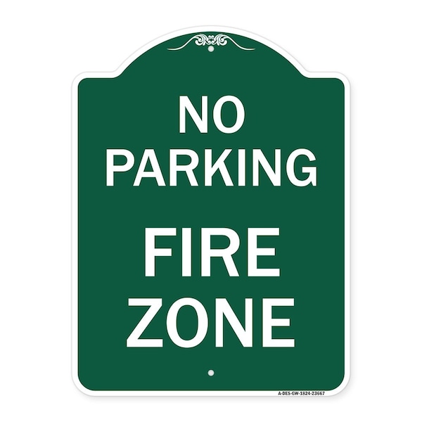 Signmission No Parking Sign No Parking Fire Zone, Green & White Aluminum Sign, 18" x 24", GW-1824-23667 A-DES-GW-1824-23667 - main